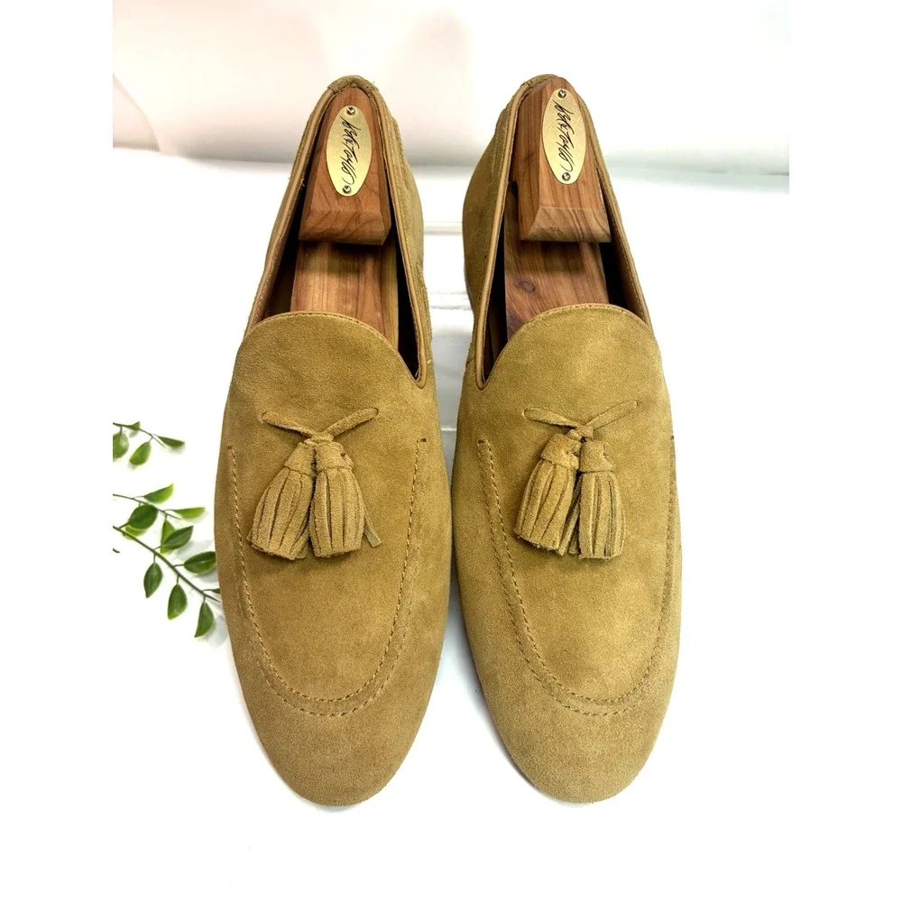 Allen Edmonds Men's Tan Suede Tassel Loafer Shoes Size 8.5 D Presley NWOB